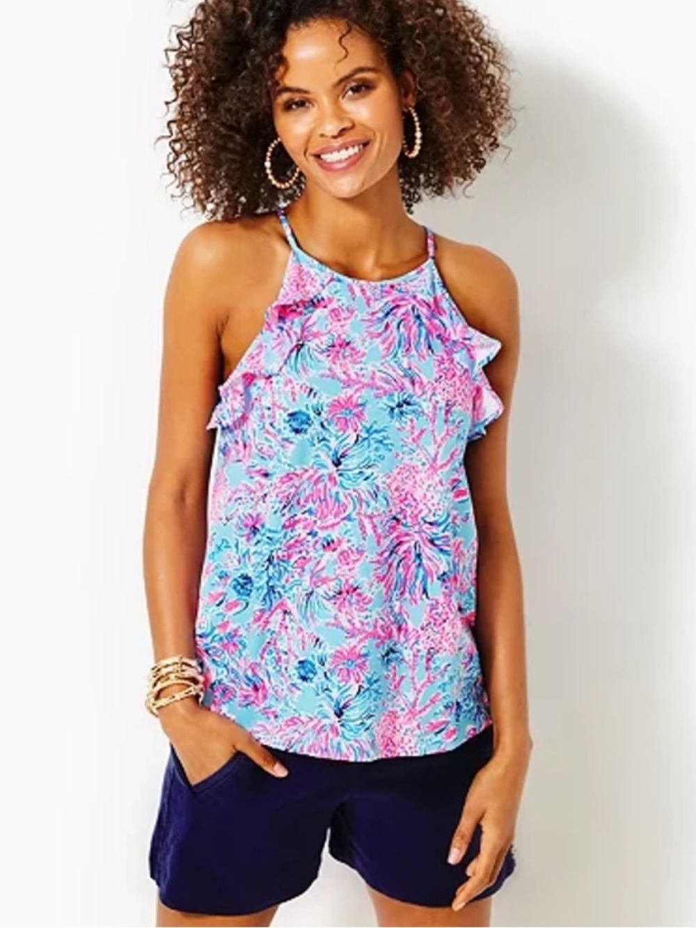 Lilly Pulitzer Billie Halter Top Celestial Blue Seek & Sea Size Large NWT